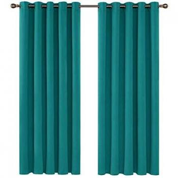 Deconovo Opaca Cortina Térmica Aislante y Ruido Reducción con Ojales 2 Piezas 168 x 229 cm Turquesa
