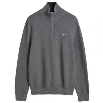 Gant Micro Textured Half-Zip Pullover Sweater for Men, Dark Grey Melange, XXL
