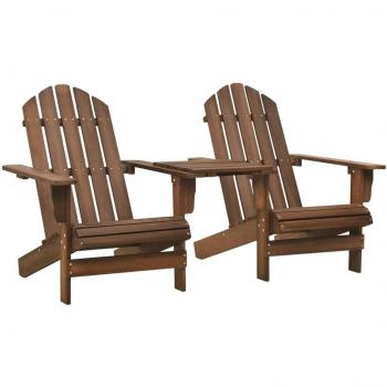 Brown Solid Fir Wood Adirondack Chairs with Tea Table