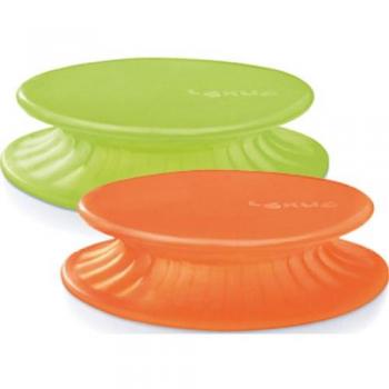 Lékué - 2 Tapas extensibles de silicona, 11,5 cm, color verde y naranja