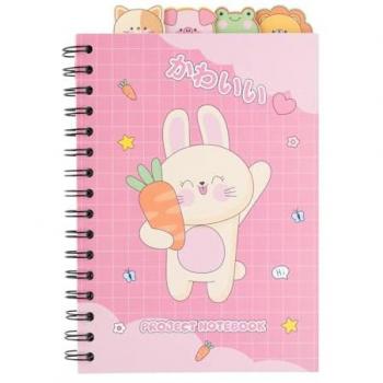 Cuaderno A5 Kawaii con separadores - Bloc de notas rosa, hojas blancas rayadas y tapa blanda - Papelería para niñas