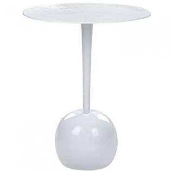 Mesa auxiliar moderna de metal blanco con base de aluminio y tablero tallado, diámetro 40 cm, modelo Eucla