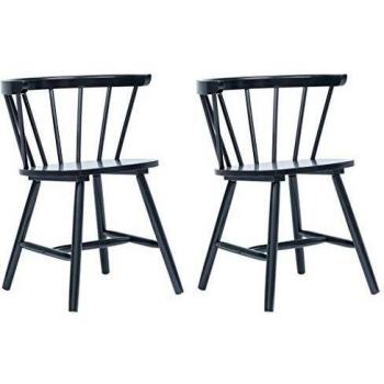 Black Solid Rubber Wood Dining Chairs (Set of 2)