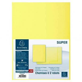 Exacompta 332005E - Lote de 50 Subcarpetas Super 250 con 2 Solapas, Color Amarillo