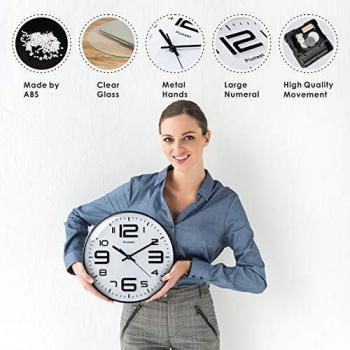 Plumeet Reloj de Pared Silencioso, Reloj de Cuarzo sin Tic-TAC con Batería de 30cm, Diseño Moderno Apto para Decorar Hogar Oficina Escuela