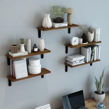 Set de 5 Estantes Flotantes Frogn - Aglomerado Efecto Madera/Negro 50x15x15 cm
