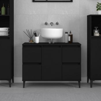 Armario para lavabo de madera contrachapada negro 80x33x60 cm