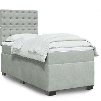 Cama box spring con colchón de muelles gris claro 100x200 cm terciopelo