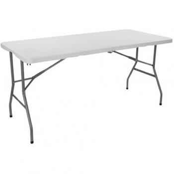 Mesa Plegable Rectangular Portátil Blanca 150 cm para Catering y Eventos - Multiusos, Resina y Patas de Acero, 2-4 Personas