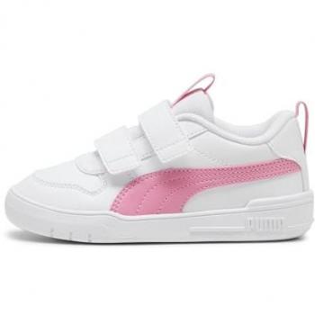 Zapatillas Puma Multiflex SL V para niña con velcro, color blanco puro y rosa bebé, talla 39