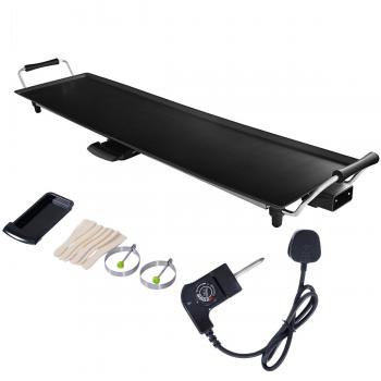 Costway Parrilla Eléctrica de Interior 1800 W con Plancha Antiadherente Amplia y Cajón para Recoger el Aceite Negro 90 x 23 cm, Placa de Parrilla Eléctrica