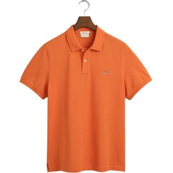 Gant Shield Regular Fit Short Sleeve Piqué Polo Shirt in Pumpkin Orange