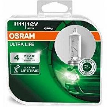 Lámpara Halógena OSRAM H11 Ultra Life 12V 55W (2 Piezas) con Garantía de 4 Años