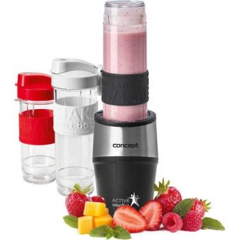 Batidora de Smoothies Concept SM-3385, 500 W, 3 recipientes, sin BPA, color negro e inox