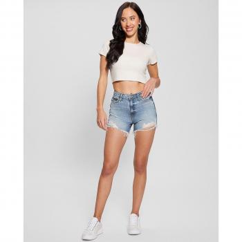 High-Waisted Distressed Denim Shorts
