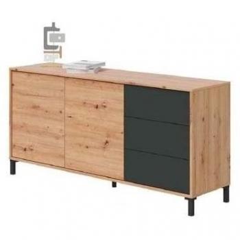 Aparador Brooklyn 2 Puertas y 3 Cajones en Roble y Negro - Mueble para Salón o Comedor 154x74 cm