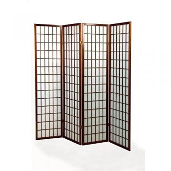 Paravento Divisor de Carta de Arroz Color Nogal 4 Alas 45x180 cm