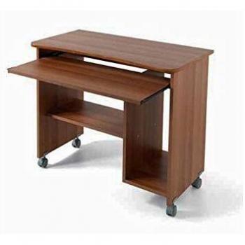 Soporte para computadora de escritorio en nogal antiguo con ruedas y estante extraíble H.76 L.93 P.48,5 cm