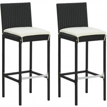 Taburetes de Bar Polyrattan Negro con Almohadas 2 Piezas