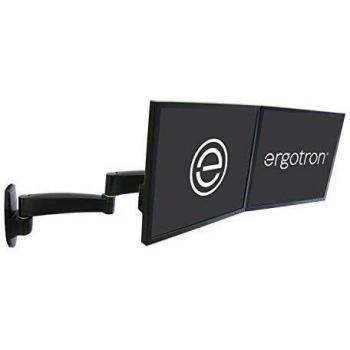 Soporte de pared Ergotron 200 Series para 2 monitores de hasta 22 y 5.9 kg, brazo dual ajustable, negro