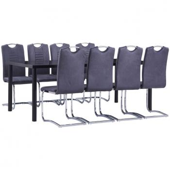 Juego de comedor 9 piezas piel de ante artificial gris