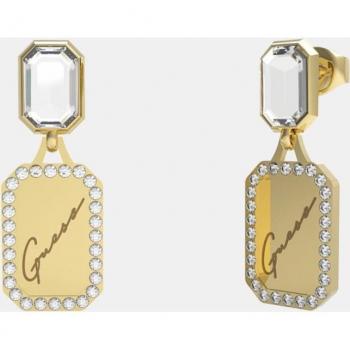 Pendientes Guess Crystal Tag de acero dorado y cristal