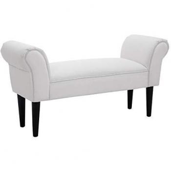 HOMCOM Taburete Pie de Cama Banqueta con Brazos Tapizada Tipo Banco de Madera para Dormitorio Salón Recibidor 102x31x51cm Carga 130kg