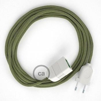 creative cables Alargador eléctrico con Cable Textil RD72 Algodón y Lino Natural Zigzag Verde Tomillo 2P 10A Made in Italy. - 5 Metros, Blanco