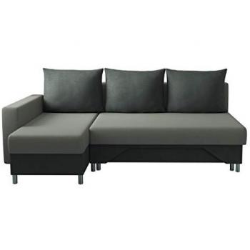 Sofá rinconero Akron 100, gris, Suedine, función de descanso, caja de ropa de cama, 215x133x95cm