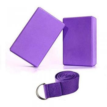 Abree 2pcs Bloques de Yoga+Correa - Bloque de Espuma EVA de Alta Densidad para Hacer Ejercicios en Casa-Set de Yoga para Mejorar Fuerza y Flexibilidad Yoga/Pilates Amantes