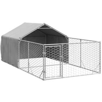 Galvanized Steel Outdoor Dog Kennel with Run 4x2x1.5 m - Water-Resistant Cover, Secure Access, Spacious Play Area