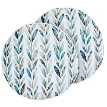 Conjunto de 2 Cojines de Jardín Redondos ⌀ 40 cm en Poliéster Blanco y Verde con Motivo de Hojas - Diseño Moderno