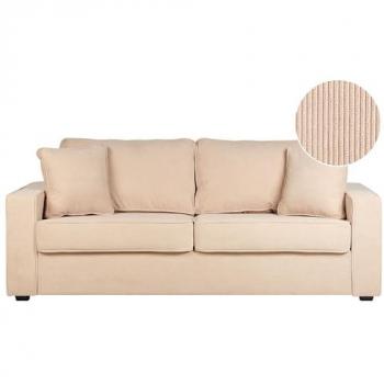 Sofá de 3 Plazas Beige de Pana Jumbo con Cojines Decorativos y Reposabrazos Moderno