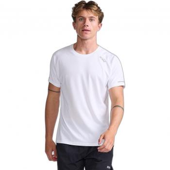 Camiseta de Manga Corta Aero 2XU para Hombre, Color Blanco/Plateado Reflectante, Talla S