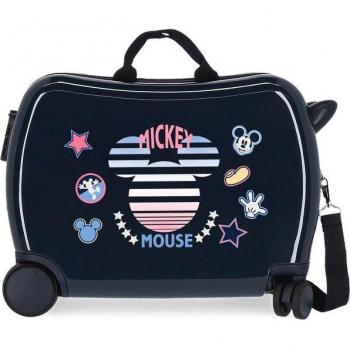 Disney Mickey Mouse Maleta Infantil de Cabina Rígida con 2 Ruedas Multidireccionales, Correpasillos, Capacidad 34L, Denim Azul