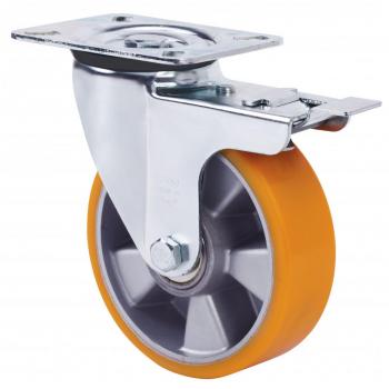 Rueda giratoria Alex ZVR-AUB con platina y freno, 4mm, 10ZVRFD160-AUB, aluminio-poliuretano naranja, bolas