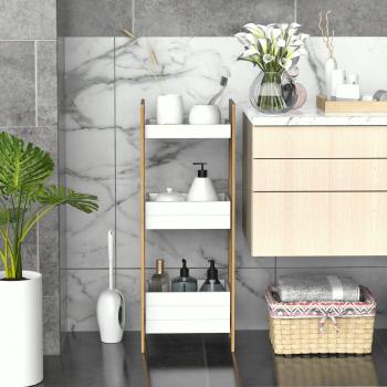 Estantería HOMCOM de Bambú con 3 Estantes Blancos/Naturales