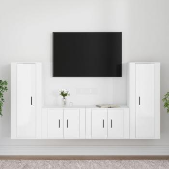 Set de muebles de TV 4 piezas madera contrachapada blanco brillo vidaXL