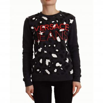 Versace Jeans Black Cotton Leopard Long Sleeves Pullover Sweater - IT42|M