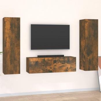 Set de muebles de TV 3 piezas madera contrachapada roble ahumado 100x30x30 cm