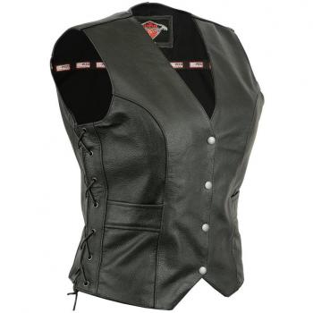 Texpeed - Chaleco de motorista para mujer - Con cordones y bolsillos - Cuero - EU52 - Pecho 127 cm