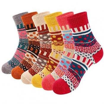 VoJoPi 6 Pares Calcetines Termicos de Mujer, Calcetines Invierno de Lana Frio Extremo, Calcetines Colores Cálidos de Confort Casual, Talla única 35-40