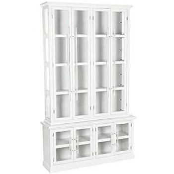 Vitrina de Madera y Metal con Cristal en Color Blanco, Abeto, 129 x 33 x 212 cm