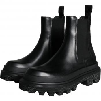 Dolce & Gabbana Black Leather Slip On Stretch Trekking Boots, EU41/US8, Ankle Boots with Stud Detailing, Male, Size 6 1/2 UK, Lace-up Boots, Male, Black, Size