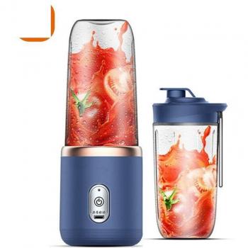 Exprimidor eléctrico portátil de 400ml, 6 cuchillas, taza de jugo de fruta, recargable por USB, exprimidor automático pequeño, licuadora azul
