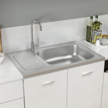 Fregadero de cocina con escurridor plateado 800x500x155 mm en acero inoxidable