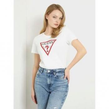 Camiseta Logotipo Triángulo Guess para mujer de color blanco