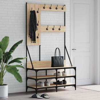 Perchero con Zapatero vidaXL, Soporte para Ropa y Estantes de Zapatos, Color Roble Ahumado, Roble Sonoma y Gris Sonoma, Dimensiones 100x40x184 cm