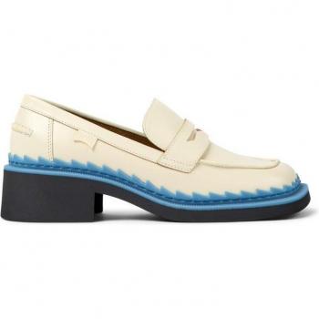 Mocasines de mujer de piel con tacón de bloque en crudo - Camper Taylor K201320 Beige (38)