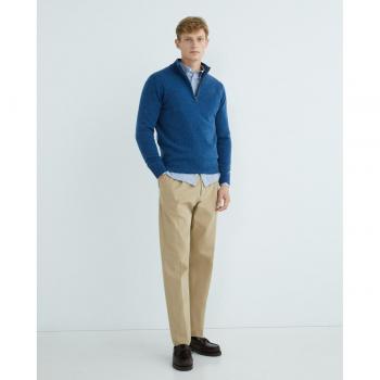 Rushmore - Jersey de hombre liso media cremallera, regular fit, lambswool